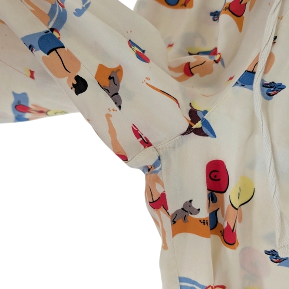 Peter Alexander Beachscapes 100% Pajama Bottom 3/4 Cream Red Blue Women's Medium - Picture 7 of 14